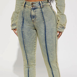 Jean en denim pour femme de haute qualité 2026 avec poches latérales, coupe évasée large, couleur gris, modèle bootcut personnalisé - Product Image 5