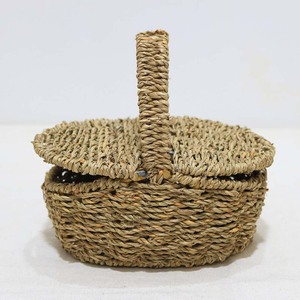 Cesta de Picnic Rústica de Seagrass con Tapa, Tejida a Mano, Ecológica, Caja de Almacenamiento Ovalada para Exteriores - Product Image 4