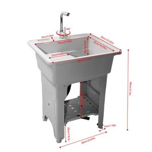 Gray Freestanding Plastic Utility Sink Commercial Laundry Equipment Drop-in Deep Sink Kit with Inlet Pipe and Drain P - Product Image 6