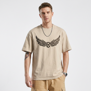 เสื้อยืดโอเวอร์ไซส์ผู้ชาย ผ้าฝ้าย พิมพ์ลาย Peace Mountain แขนสั้น คอกลม ดีไซน์ระบายอากาศ โลโก้ด้านหน้า - Product Image 3
