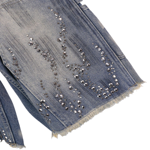 Men's High Waist Cargo Bermuda <b>Shorts</b> <b>Sequined</b> Rhinestone Decorated Street Style Button Fly 100% Cotton Canvas Fabric - Product Image 6