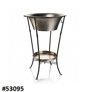 Seau et baignoire à glace à vin fini nickel en métal de conception attrayante avec support en fer Baignoire de stockage de bière de forme ronde de qualité supérieure - Product Image 2