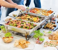 Ensemble de 4 réchauds circulaires en acier inoxydable 201, chauffe-plats et serveurs de buffet avec capacité de 150 L, chauffage à la vapeur, meilleur prix