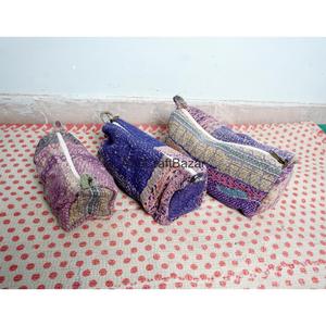 Juego de Bolsas Kantha Personalizadas, Hechas a Mano, Acolchadas, con Estampado de Serigrafía y Borlas, Ecológicas, de Algodón, para Cosméticos - Product Image 4