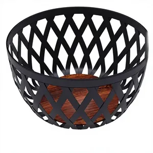 Corbeille en fil de fer diamanté avec base en bois, style rustique moderne, pour décoration intérieure, centre de table de salon, organisateur de table, panier à fruits - Product Image 3