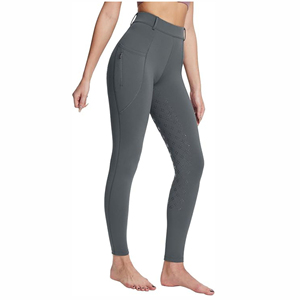 Jodhpurs d'équitation noirs pour femmes, taille mi-haute, coupe ajustée, avec grip intégral et patch logo - Product Image 4