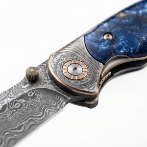 Cuchillo Plegable de Acero de Damasco para Aventuras al Aire Libre, Hecho a Mano, Hoja Afilada Personalizada, Cuchillo de Bolsillo Compacto, Diseño Plegable de Madera DIY - Product Image 4