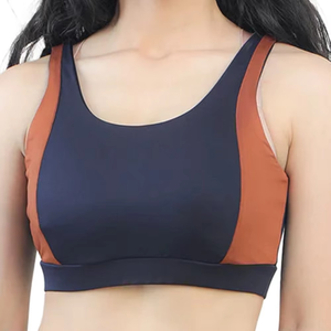 Sujetador deportivo para mujer, con bloques de color azul marino y naranja, espalda cruzada, sin aros, de secado rápido, top atlético, ajuste estándar, para todas las estaciones - Product Image 5