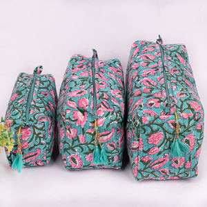 Sac de toilette bohème fait main en coton écologique avec fermeture éclair, grande capacité, léger, pochette cosmétique, imprimés tendance - Product Image 1