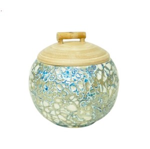 Pot décoratif artisanal en mosaïque d'œufs avec couvercle en bambou tressé, récipient pour bonbons, feuilles de thé, snacks secs et décoration rustique pour la maison - Product Image 2