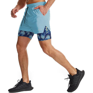 Pantalones Cortos Deportivos Azul Cielo para Hombre, 2 en 1, de Lona Antiarrugas, Resistentes al Viento, Transpirables, con Cintura Elástica, Forro Estampado, para Entrenamiento - Product Image 3