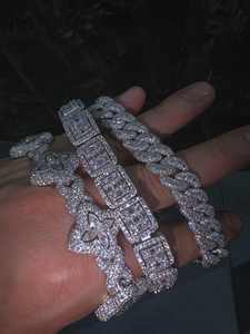 ชุดกำไลข้อมือแบบ Cuban Link ประดับเพชรทรงบาแกตต์ VVS มอยส์ซาไนต์ เงินแท้ สินค้าขายดีสุดฮิต สไตล์ฮิปฮอป หรูหรา โดดเด่น - Product Image 2