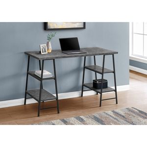 Scrivania Moderna Contemporanea da 48 Pollici per Ufficio Domestico con Ripiani Portaoggetti, Laminato Grigio e Metallo Nero per Lavoro con Laptop - Product Image 1