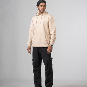 Sweat à capuche beige pour homme, doux, tricoté, doublé, chaud et confortable, avec cordon de serrage, poignets côtelés, essentiel pour un usage quotidien décontracté - Product Image 1