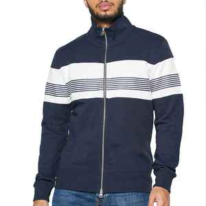 Sweat-shirt à fermeture éclair bleu marine pour homme, design rayé, coupe classique, tricoté, manches longues, col montant, style automne - Product Image 1