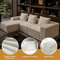 Canapé d'angle moderne en velours blanc avec texture côtelée épaisse, assise profonde et confortable pour salon, chambre et décoration intérieure