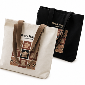 Bolsa de Lona con Diseño de Templo Griego, Patrón de Arte Griego Antiguo, Correa de Hombro Grande, Bolsa de Compras para Uso Diario - Product Image 1