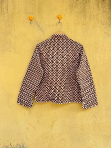 Vintage 100% Cotton Quilted Geometric Print <b>Jacket</b> Mandarin Collar Full Sleeve Autumn <b>Short</b> <b>Jacket</b> With Single Button Closure - Product Image 6