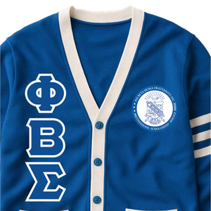 Phi Beta Sigma Fraternity <b>Cardigan</b> <b>Sweater</b> Women V-Neck Blue Acrylic Knitted Preppy Style Full Sleeve Button Closure - Product Image 6