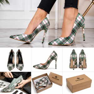 Chaussures à talons hauts écossaises à carreaux personnalisées pour femmes, élégantes escarpins à talon aiguille pour dames, vente en gros - Product Image 2