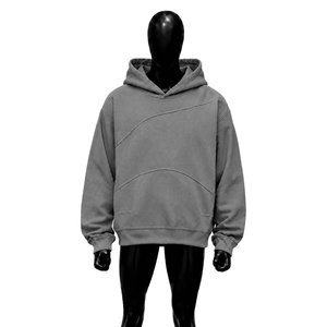 Custom Grey Oversized Hoodie <b>Men</b> Streetwear Pullover With Curved Seam Design Drop Shoulder Casual Fashion <b>Hooded</b> Sweatshirt <b>Top</b> - Product Image 1