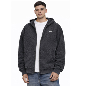 เสื้อฮู้ดซิปผู้ชายคุณภาพสูง ประดับด้วยคริสตัลทั่วตัว ผลิตตามสั่ง สตรีทแวร์พรีเมียม ผลิตแบบ OEM - Product Image 1