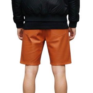 <b>Orange</b> PU Leather Bermuda <b>Shorts</b> <b>Men</b> High Waist Zipper Fly Casual Style Solid Color Woven Fabric - Product Image 2
