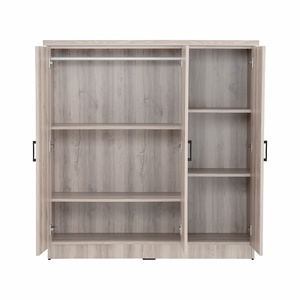 Minimalist Laminated Board Wardrobe <b>Light</b> Oak Finish Clothes Cabinet with Three Storage Doors <b>Pull</b> <b>Handles</b> Low board - Product Image 5