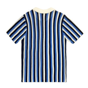 Custom Summer Striped <b>Short</b>-<b>Sleeved</b> Men's T Shirt Slim Lapel Knit <b>Cardigan</b> Factory-Supplied Sweater - Product Image 3