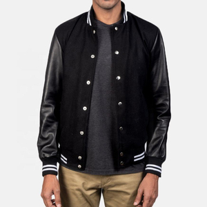 OEM Casual Street Wear Lettermen Varsity <b>Jackets</b> with <b>Leather</b> Sleeves and Woollen Fabric Plus Size <b>Winter</b> Season Sale - Product Image 4
