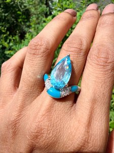 Engagement <b>Ring</b> 925 Sterling <b>Silver</b> Enamel Pear Cut Solitaire Vintage Wedding <b>Statement</b> <b>Ring</b> Wholesale Manufacturer - Product Image 4