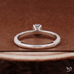 0.50CT Elongated <b>Cushion</b> Cut Lab Grown Diamond <b>Ring</b> Three Row Pave Band Soft Romantic Slim Shape 10K White Gold - Product Image 2