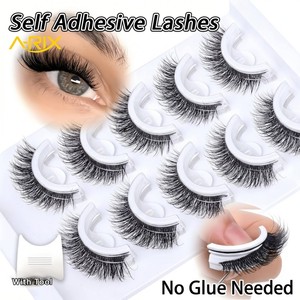 A-RIX Self-Adhesive Full Strip <b>Eyelashes</b> Reusable Handmade Synthetic Hair Black Cotton Band 5 Pairs tray Package - Product Image 1