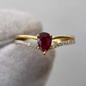 Bague délicate en rubis taille poire, argent sterling 925 plaqué or 14 carats, style Art Déco vintage, pour fiançailles et mariage - Product Image 6