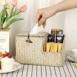 High Quality Eco-Friendly Seagrass Tissue Box <b>Holder</b> Side Organizer Customizable Color Vintage Style Square Shape Tableware for - Product Image 2
