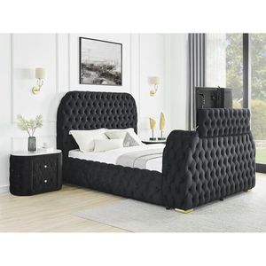 Set Camera da Letto 3 Pezzi King Size con Testiera Imbottita in Velluto Nero, Trapuntatura Profonda e Sollevatore TV - Product Image 2