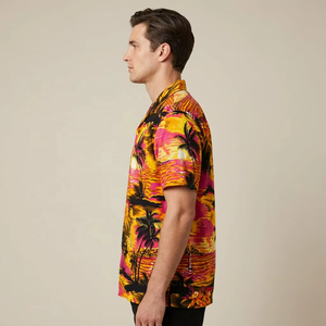 เสื้อเชิ้ตฮาวายชาย แขนสั้น ผ้าซาติน ยับยาก สไตล์ลำลอง พิมพ์โลโก้ได้ ใส่ได้ทั้งฤดูใบไม้ผลิและฤดูร้อน เหมาะสำหรับวันหยุดพักผ่อนริมชายหาด - Product Image 4