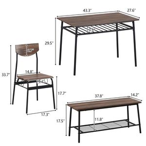 Modern 6-Piece Dining Set for Home <b>Kitchen</b> Rectangular Table <b>Bench</b> <b>with</b> 4 Chairs and <b>Storage</b> Racks Steel Frame by NA - Product Image 5