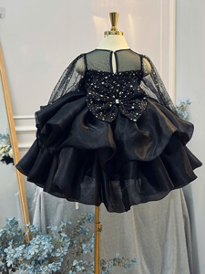 เดรสแม็กซี่ผ้าชีฟองแขนยาวคุณภาพสูงสำหรับเด็กมีสายคล้องคอผ้าโปร่งคลุมตาหลายชั้นอุปกรณ์เสริมสำหรับทุกโอกาส - Product Image 4