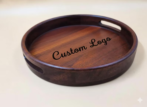 Handmade <b>Large</b> Acacia Wood Ottoman Tray Polished Finish Eco-Friendly Wooden Handles Classic Dishwasher <b>Safe</b> Tableware Coffee Tea - Product Image 5