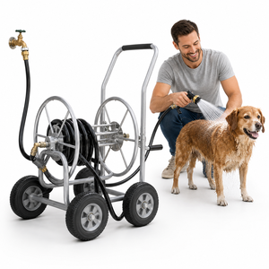 Chariot enrouleur de tuyau d'arrosage 150 pieds avec 4 roues en caoutchouc massif pour l'arrosage, le lavage de voitures et le bain des animaux |   Fournitures pour la maison ODGGAD020 - Product Image 1