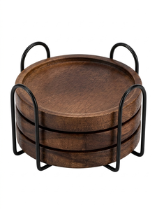 Wooden <b>Coasters</b> with Holder (6pcs)-Modern Design Lightweight & Handmade Round Walnut Wood <b>Drink</b> <b>Coasters</b> - Product Image 4