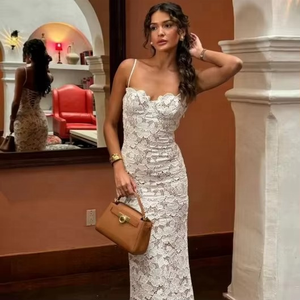 เดรสยาวทรงดินสอผู้หญิง ดีไซน์หรูหรา แต่งลูกไม้ลายดอกไม้ สายเดี่ยว เหมาะสำหรับงานทางการ เป็นมิตรต่อสิ่งแวดล้อม ระบายอากาศได้ดี พิมพ์ลายดิจิทัล กันยับ - Product Image 4