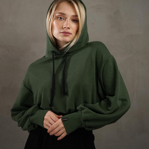 Sweat à capuche court pour femme, haut de gamme, hiver, écoresponsable, avec manches oversize et taille élastique ajustable - Product Image 6