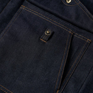 Veste en jean bleu foncé pour homme avec col marron, fermeture à boutons, poches poitrine, style workwear, coupe classique, pour l'automne - Product Image 5