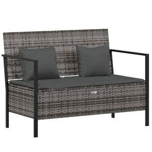 Banc de jardin rectangulaire moyen pour l'extérieur en rotin PE gris, bancs de patio - Product Image 2
