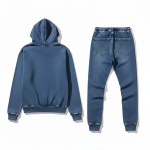 Ensemble de survêtement deux pièces personnalisé unisexe en jean, ensemble veste en jean délavé imprimé et pantalon en jean bleu pour homme - Product Image 6