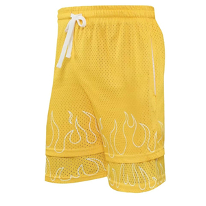 Pantalones Cortos Deportivos de Malla Amarilla para Hombre con Bordado de Llamas, Cintura con Cordón Ajustable, Transpirables e Informales - Product Image 5