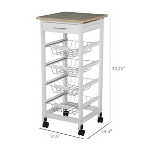 Carrello da Cucina Moderno Bianco in Legno da 32,25 Pollici con Ruote Girevoli a 360°, Portatile, per Microonde, in MDF di Pino Ecologico - Product Image 3