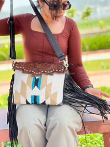 Nouveau sac à main de couverture selle élégant occidental bracelet en cuir usiné sacs latéraux aztèques de haute qualité sac sculpté à la main coloré Vintage - Product Image 2